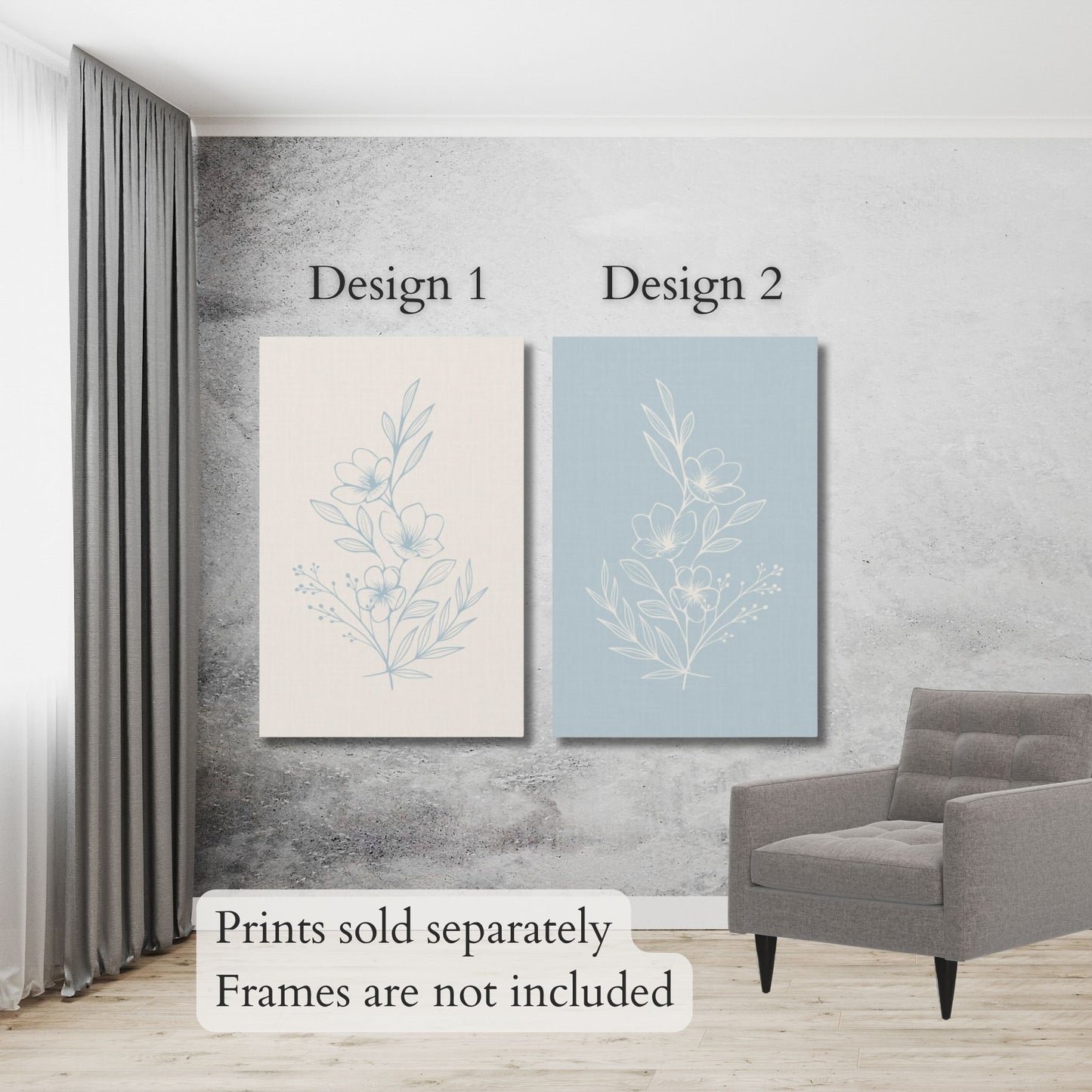 Cream and Blue Floral Wall Art