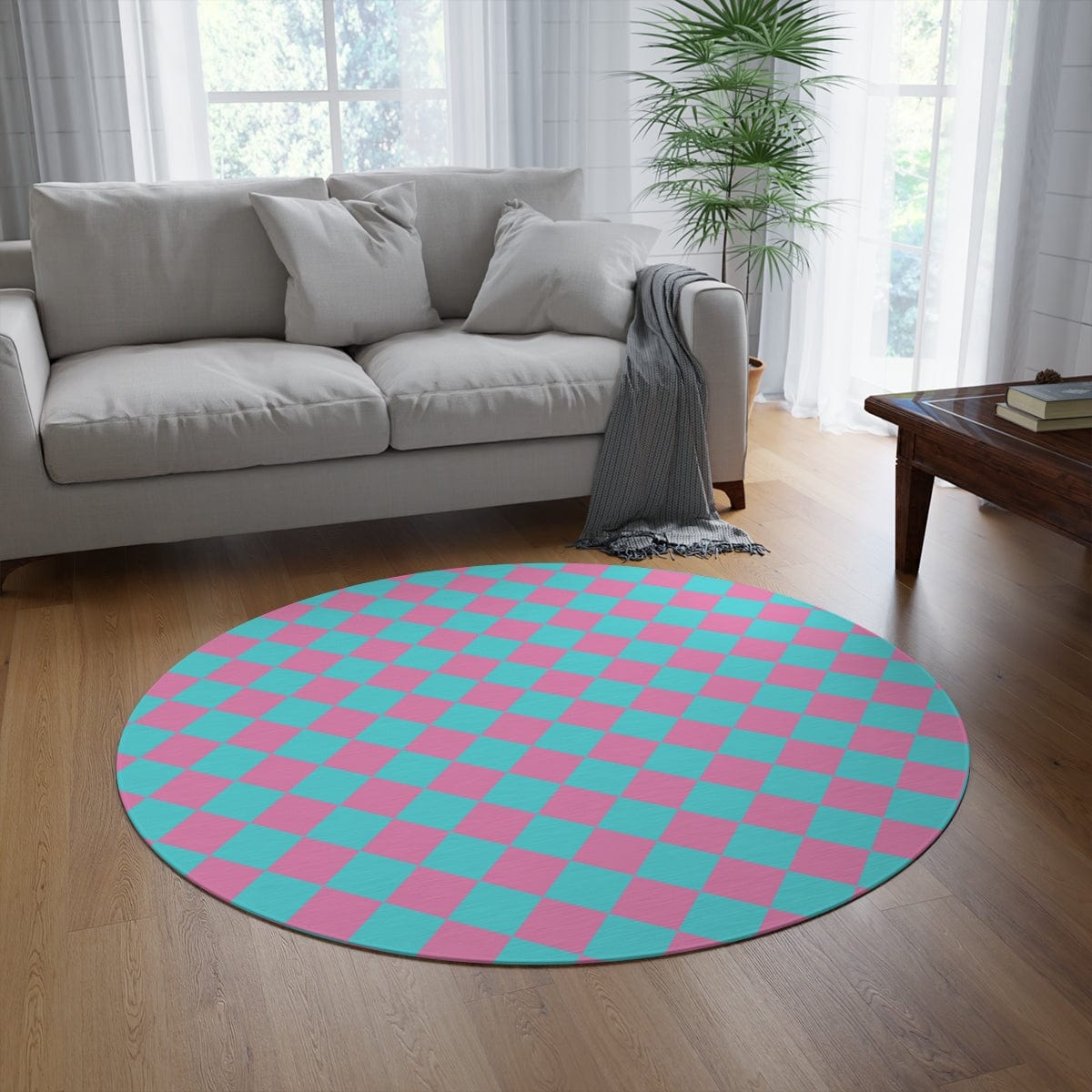 Blue Pink Checkered Rug