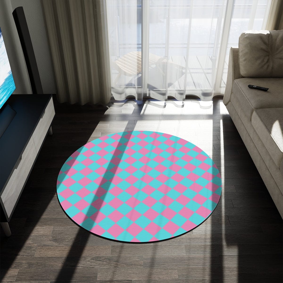 Blue Pink Checkered Rug