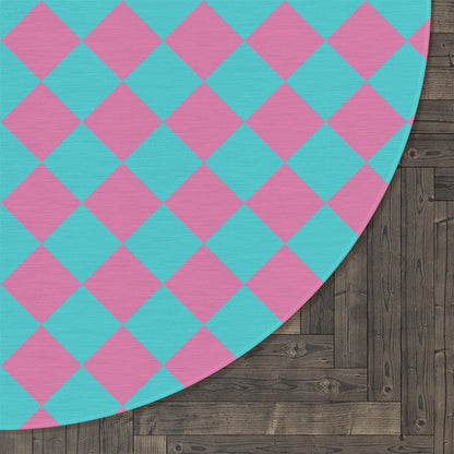 Blue Pink Checkered Rug