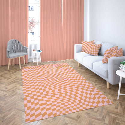 Groovy Pink and Red Checkered Rug