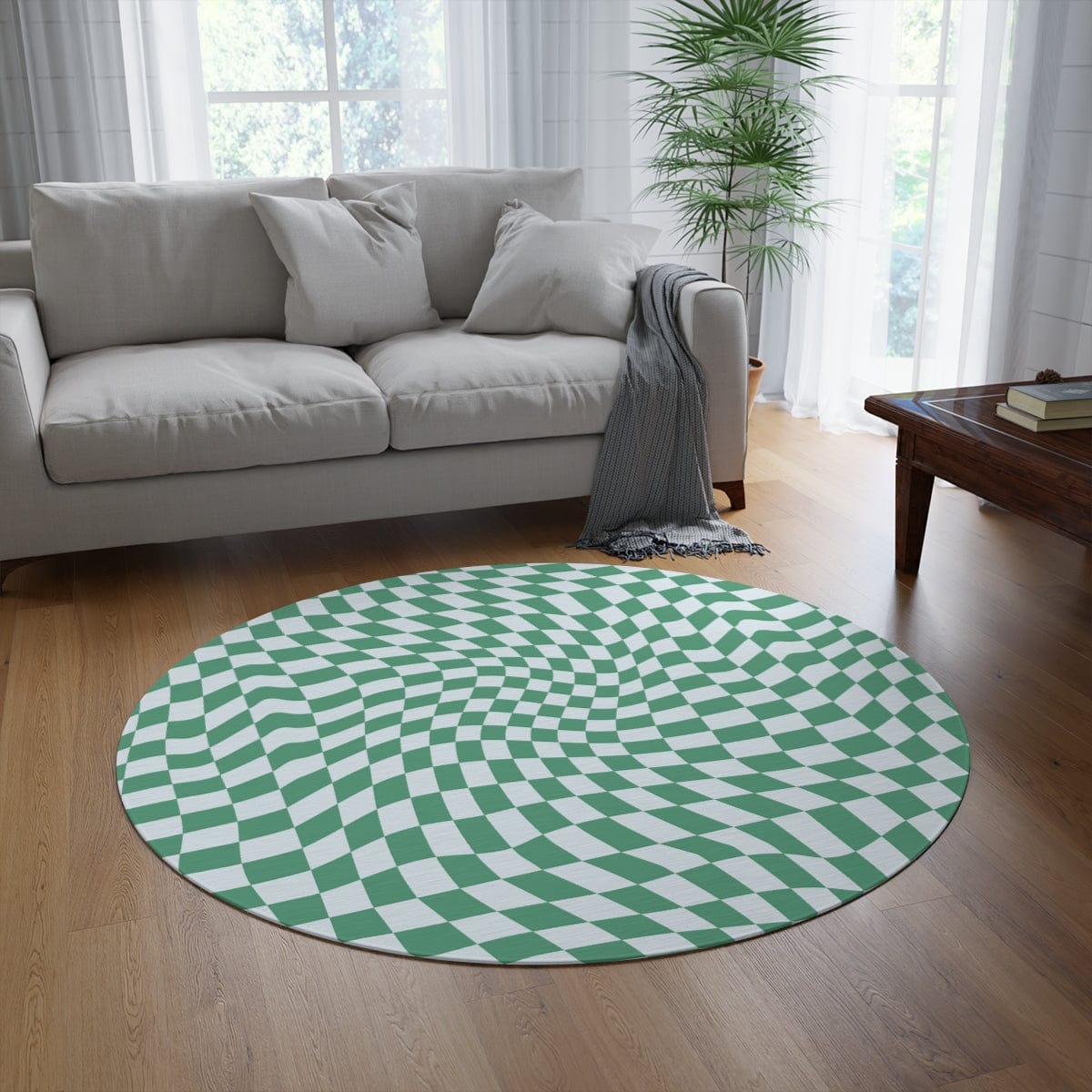 Retro Blue Checkered Rug