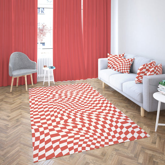 Groovy Red Checkered Rug