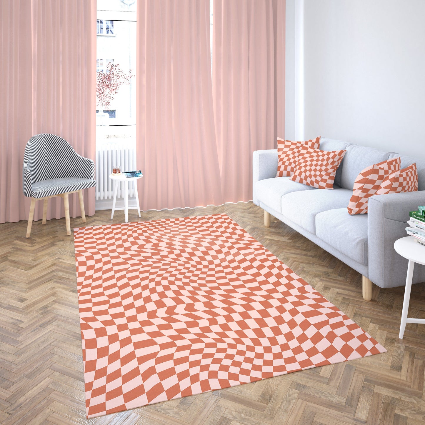 Wavy Red Checkered Rug