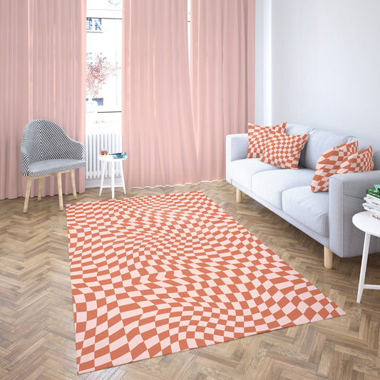 Wavy Red Checkered Rug