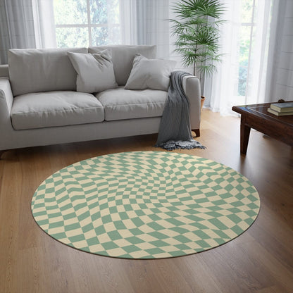 Groovy Teal Green Checkered Rug