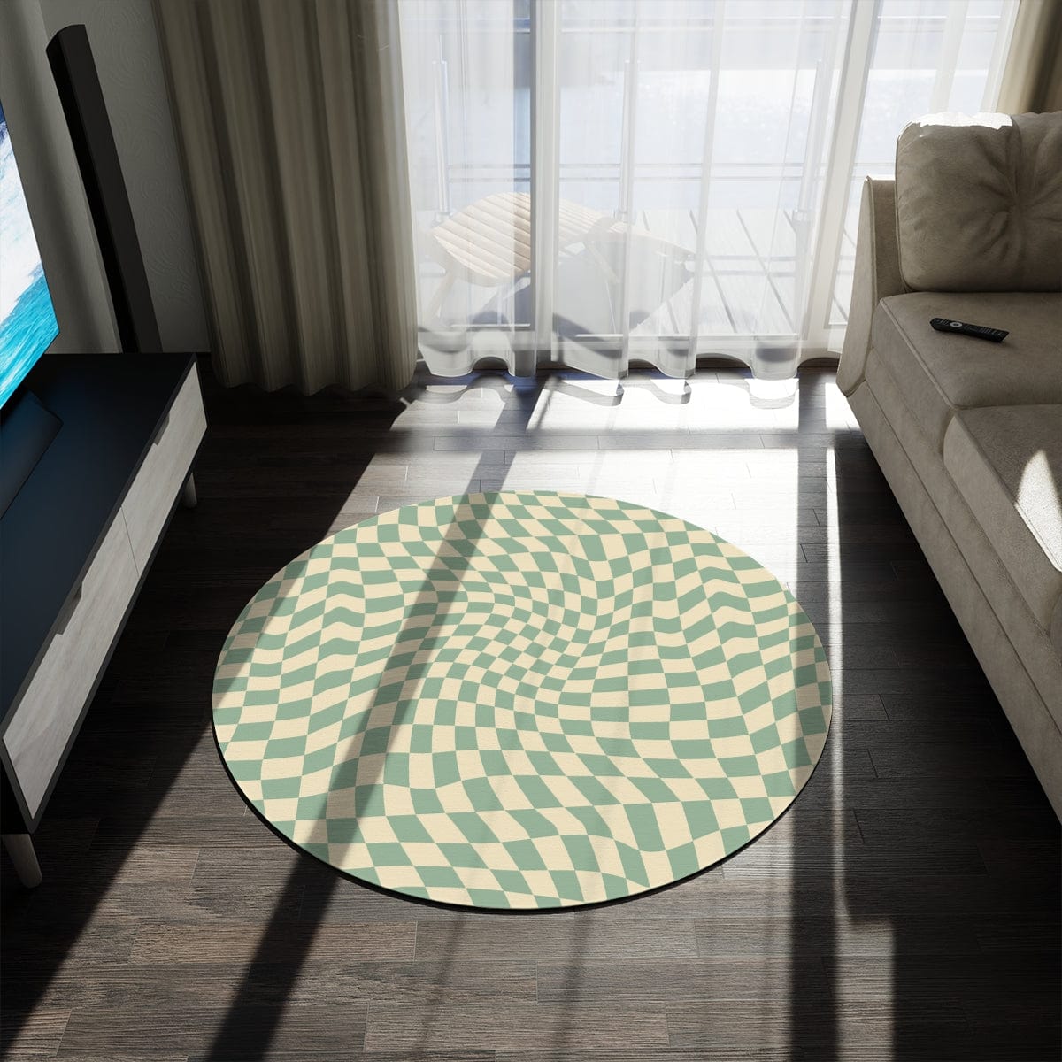 Groovy Teal Green Checkered Rug