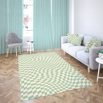 Groovy Teal Green Checkered Rug